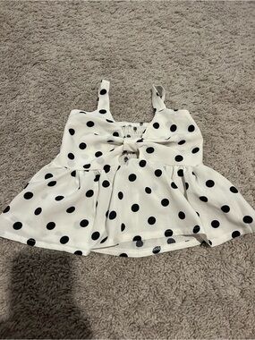 Polka Dot Bow-Front Girls' Tank Top - White with Black Dots